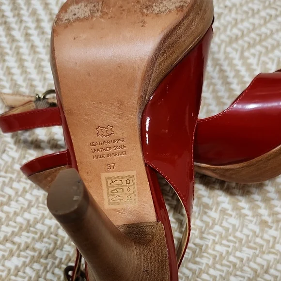 ALDO Y2K Red Real Patent Leather Platform Heels 37 Peeptoe Retro - Picture 6 of 13